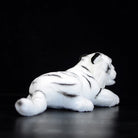 Back view of a white tiger plush toy with lifelike stripes, ideal for wildlife fans and decor