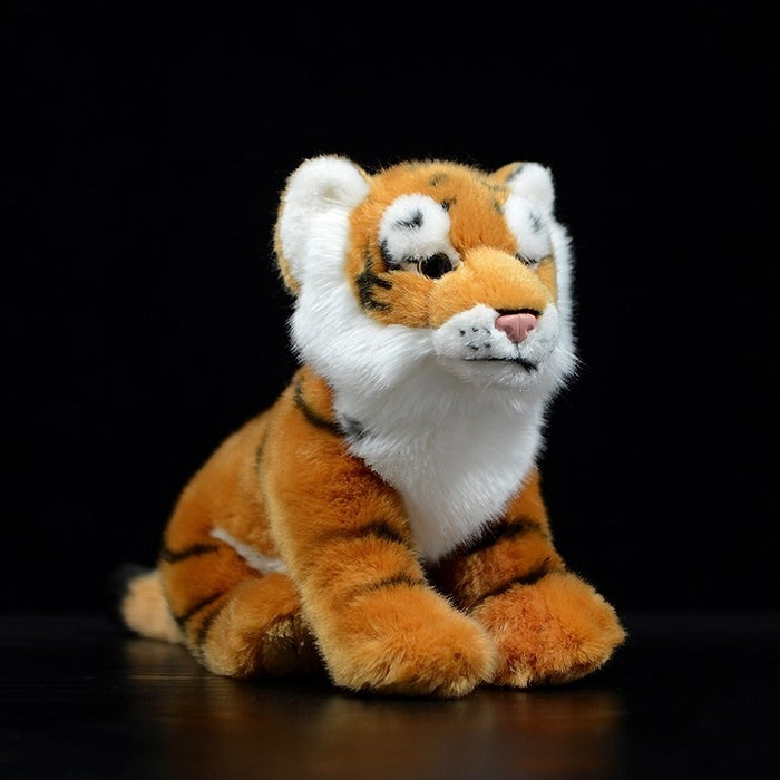 Realistic tiger plush toy with soft orange fur and stripes, perfect for wildlife fans by SoftDaysLab