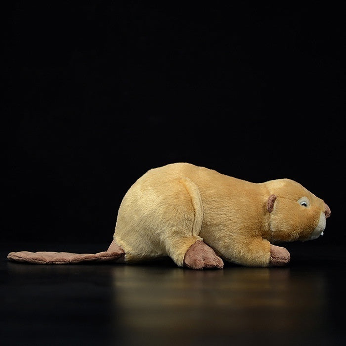 Lifelike beaver plush toy lying on its side, showcasing realistic details and soft texture by SoftDaysLab