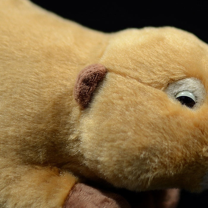 Close-up of beaver plush toy’s soft fur and detailed ear, perfect for animal-themed collections by SoftDaysLab