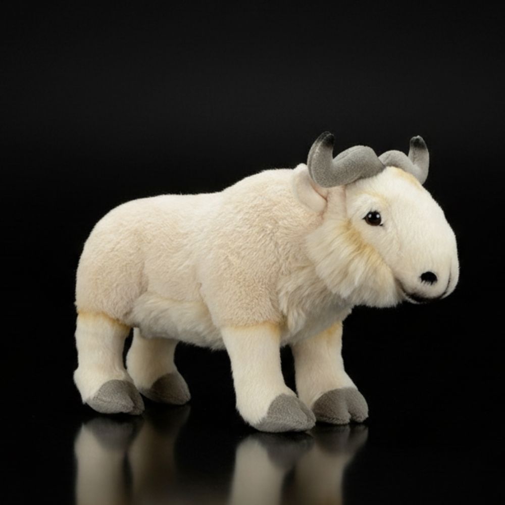 Lifelike Takin plush toy by SoftDaysLab, featuring realistic horns, soft fur, and a stocky design