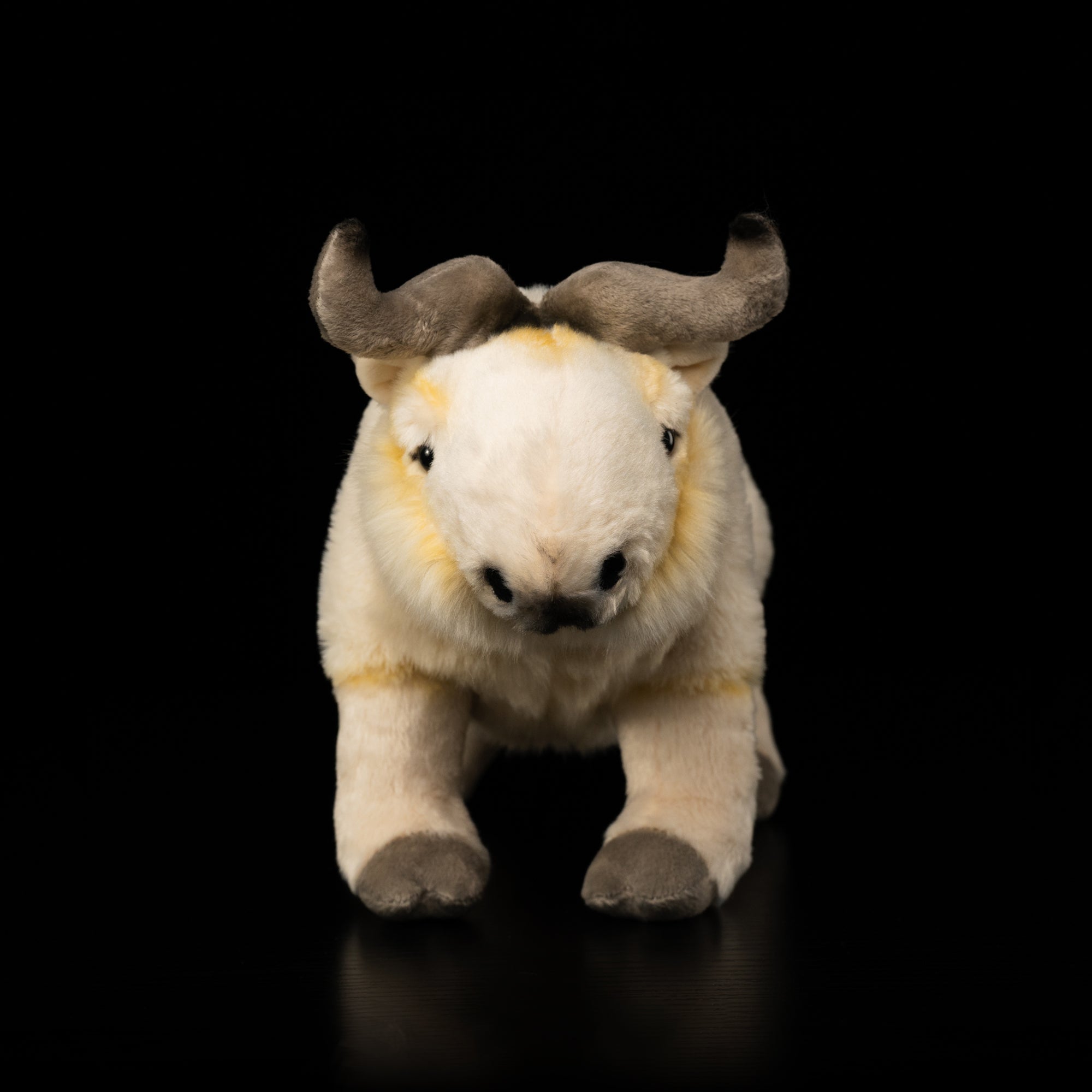 Front view of lifelike takin plush toy by SoftDaysLab®, showcasing realistic horns and soft fur design