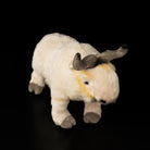 Top-angle view of lifelike takin stuffed animal by SoftDaysLab®, featuring realistic horns and soft plush design
