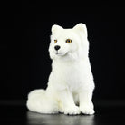 SoftDaysLab lifelike Arctic fox stuffed animal sitting upright with fluffy tail and detailed features
