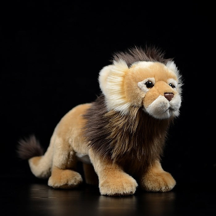 Lifelike lion plush toy standing gracefully, featuring a soft mane and realistic details by SoftDaysLab