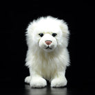 Front view of a realistic white lion plush toy showcasing its soft fur and charming face