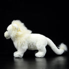 Side profile of a white lion plush toy with a fluffy mane and detailed tail, ideal for gifts