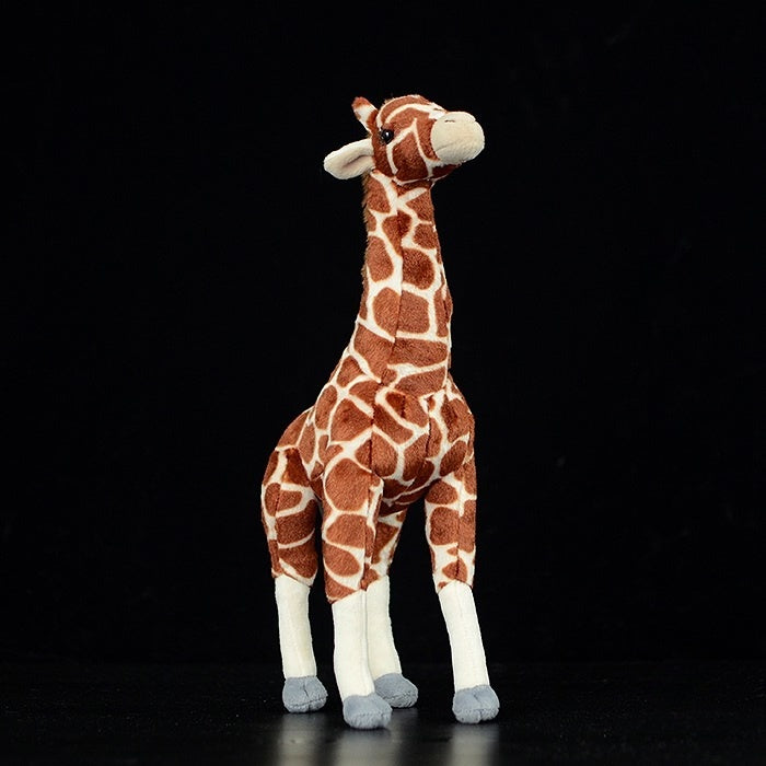 Lifelike standing giraffe stuffed animal featuring soft textures and intricate design details