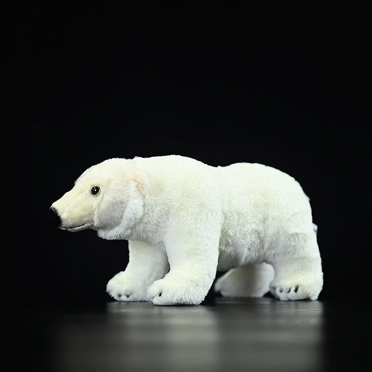 Polar bear plush toy in a walking pose, showcasing its detailed face and cuddly, lifelike texture