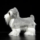 Side profile of a realistic Salt and Pepper Miniature Schnauzer plush toy with detailed coat by SoftDaysLab