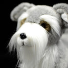 Close-up of Salt and Pepper Miniature Schnauzer plush toy’s face, highlighting its realistic features by SoftDaysLab