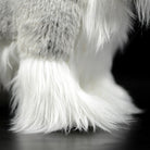 Close-up of the detailed furry legs of a Salt and Pepper Miniature Schnauzer plush toy by SoftDaysLab