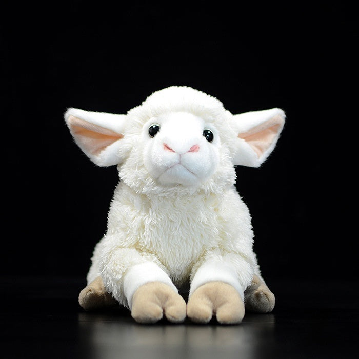 Front view of a lifelike sheep plush toy, showcasing realistic details for animal lovers