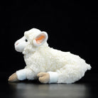 Side profile of lifelike domestic sheep plush, soft and perfect for farm animal enthusiasts