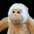 Close-up of lifelike hanging gibbon plush face, SoftDaysLab stuffed animal with jungle gibbon expression