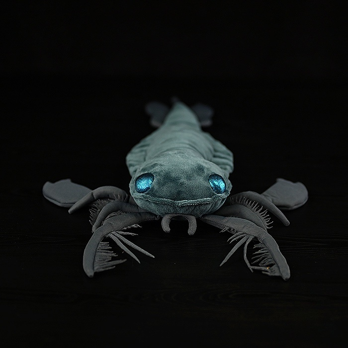 Realistic Megalograptus plush toy with vivid blue eyes and spiny appendages,, and Perfect for Prehistoric Fans