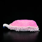 Side view of the Kimberella plush toy in pink with realistic frills and soft details by SoftDaysLab