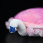 Close-up of Kimberella plush toy’s tail with blue accents and soft fabric for realistic prehistoric charm