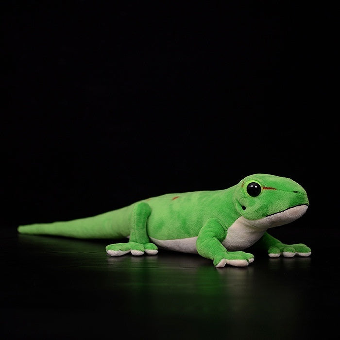 Realistic Madagascar giant day gecko plush toy with vibrant green body and red markings