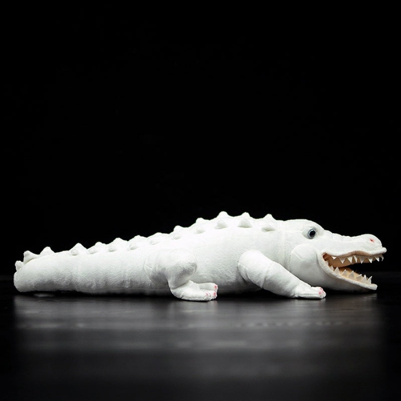 Side view of albino alligator stuffed animal with spiked tail and lifelike reptile design by SoftDaysLab