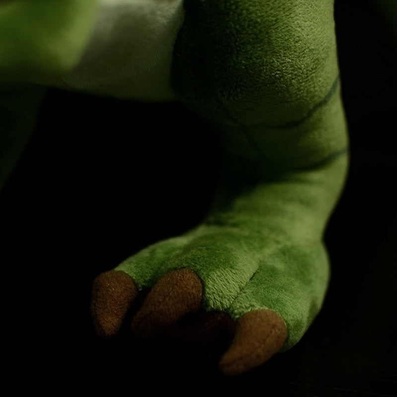 Close-up of T-Rex dinosaur plush toy’s realistic claws, perfect for dinosaur-themed gifts or display