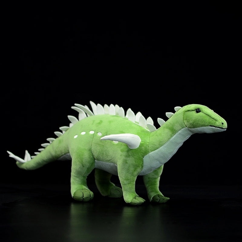 Full view of Huayangosaurus dinosaur plush toy with spiked back and soft finish by SoftDaysLab
