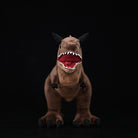 Front view of Carnotaurus Dinosaur Plush Toy showing fierce teeth and roaring pose