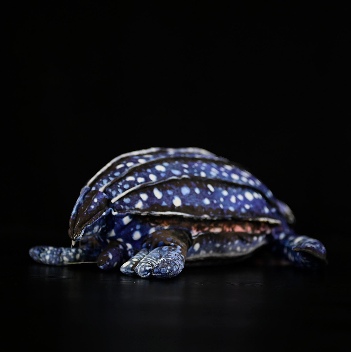 Back view of a leatherback sea turtle plush, featuring lifelike ridges and natural patterns