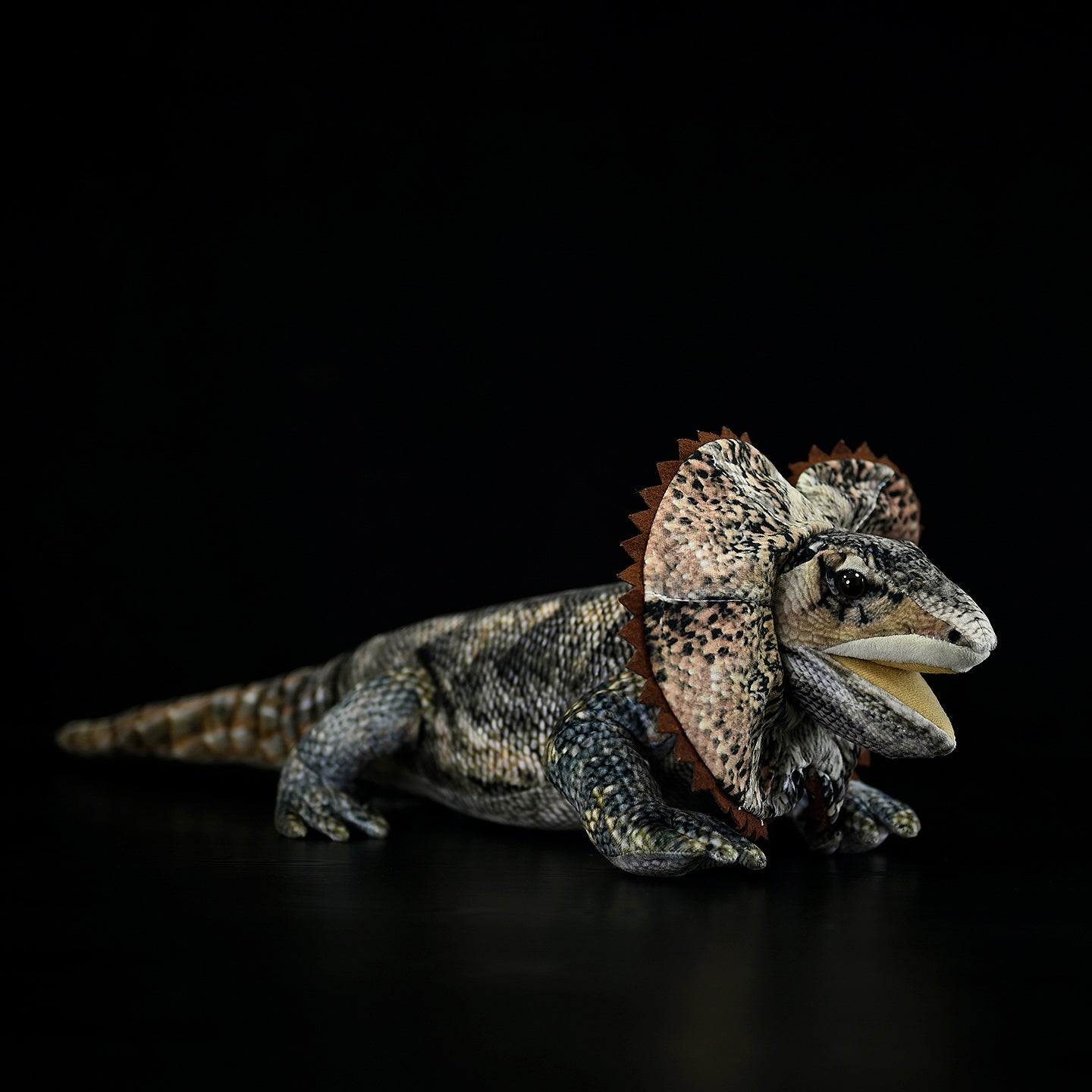 Realistic frilled neck lizard plush toy with detailed scales and vibrant frill, perfect for reptile enthusiasts