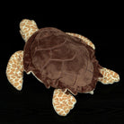 Top view of a Hawksbill sea turtle plush toy, highlighting its detailed shell and lifelike flippers