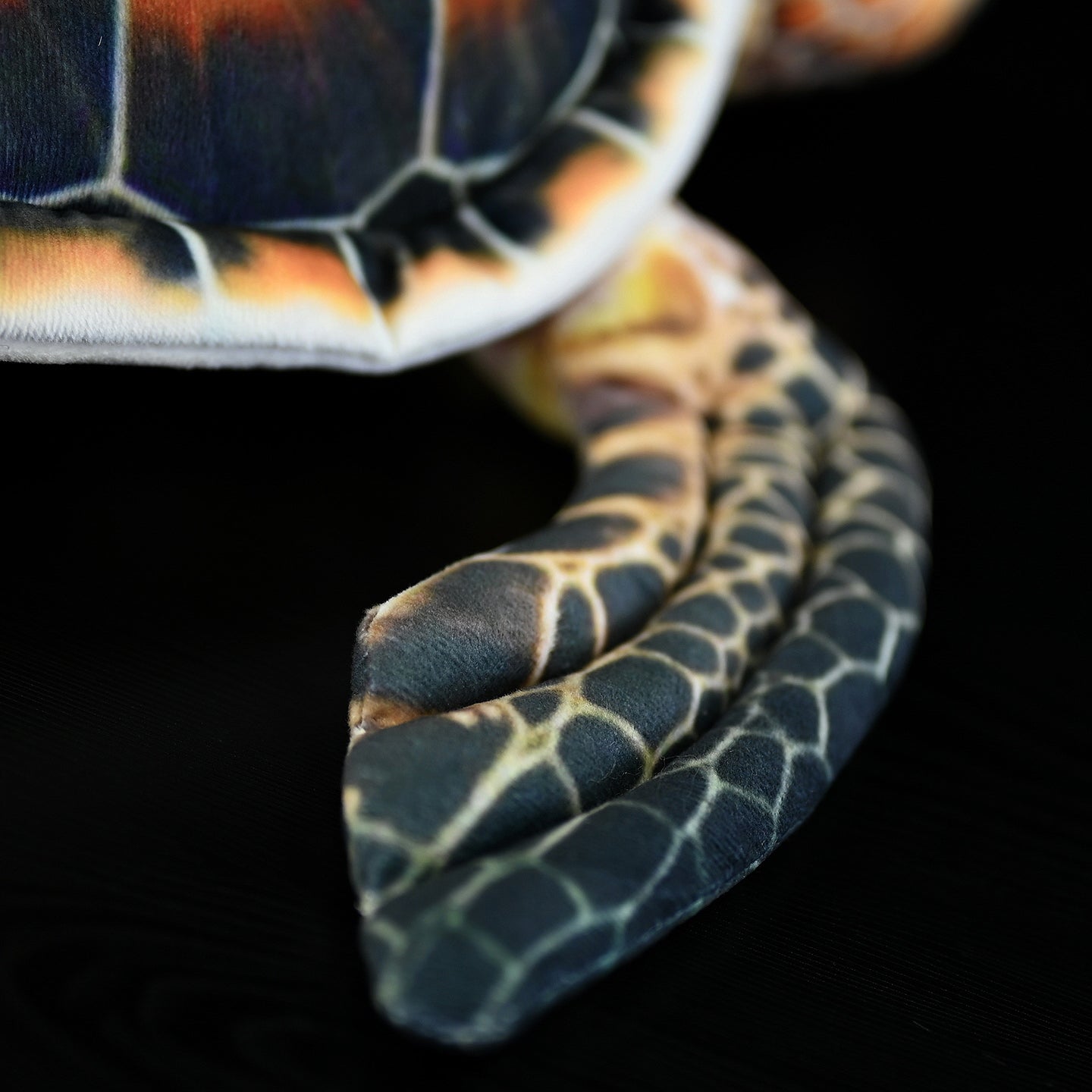 Close-up of plush flipper with realistic Hawksbill Sea Turtle texture for marine animal enthusiasts