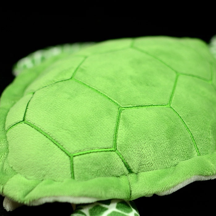 Top view of the green sea turtle plush's soft and detailed shell, resembling a real sea turtle