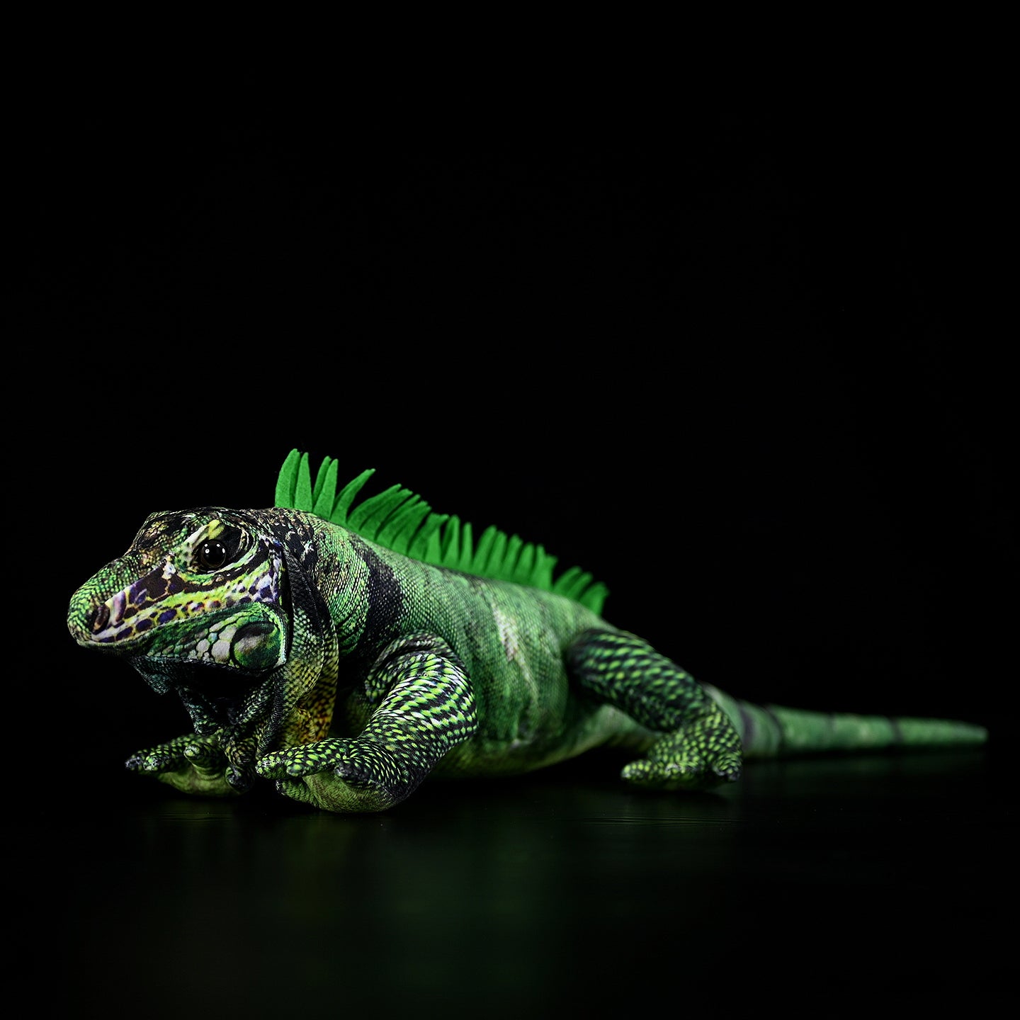Lifelike green iguana plush with realistic textures, vibrant colors, and detailed spines, perfect for lizard reptile fans