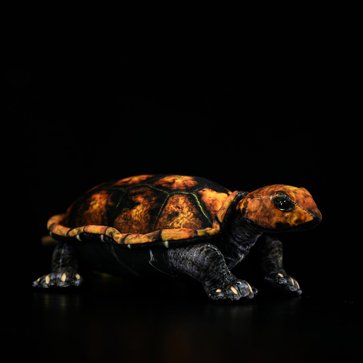 Realistic Japanese pond turtle plush showcasing vibrant orange-brown shell patterns and lifelike design