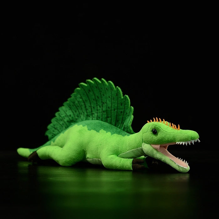 Realistic Spinosaurus plush toy with lifelike dorsal sail and green design by SoftDaysLab