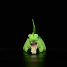 Front view of Spinosaurus dinosaur plush showing sharp teeth and vibrant Jurassic details