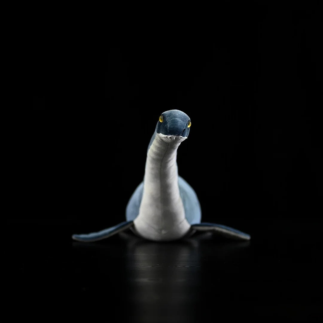 Front view of SoftDaysLab® long-necked plesiosaur plush, perfect for dinosaur and Jurassic fans
