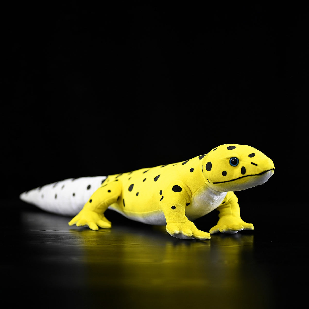 Full view of Leopard Gecko Plush by SoftDaysLab®, vibrant yellow and spotted design for reptile fans