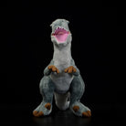 Front-facing view of SoftDaysLab® Velociraptor plush, showcasing playful expression and lifelike design