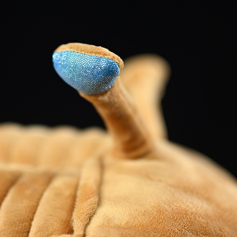 Close-up of Asaphus Kowalewskii trilobite plush toy's detailed eyestalks, showcasing soft texture by SoftDaysLab