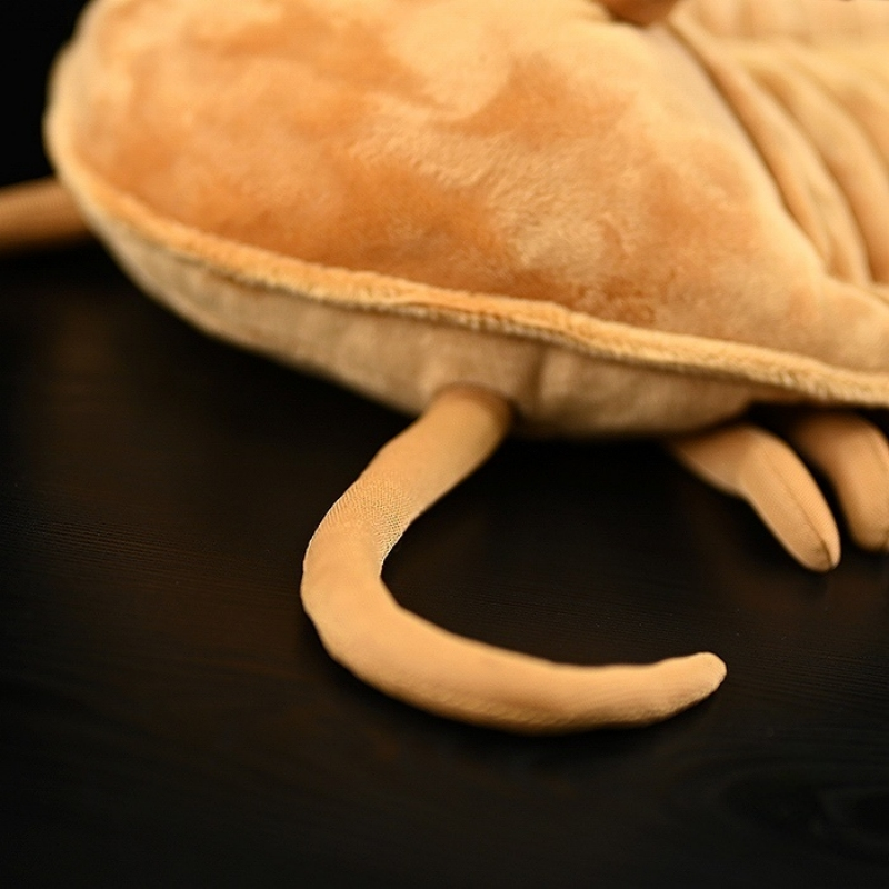 Close-up of Asaphus Kowalewskii trilobite plush toy's soft and flexible tail, showing realistic prehistoric detail by SoftDaysLab