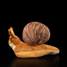 Side view of lifelike snail plush toy with realistic shell and soft texture by SoftDaysLab